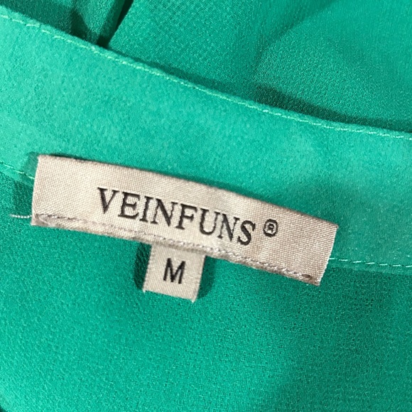 Veinfuns Green Silk Chiffon Dress Layered Asymmetrical Hem - Picture 8 of 11